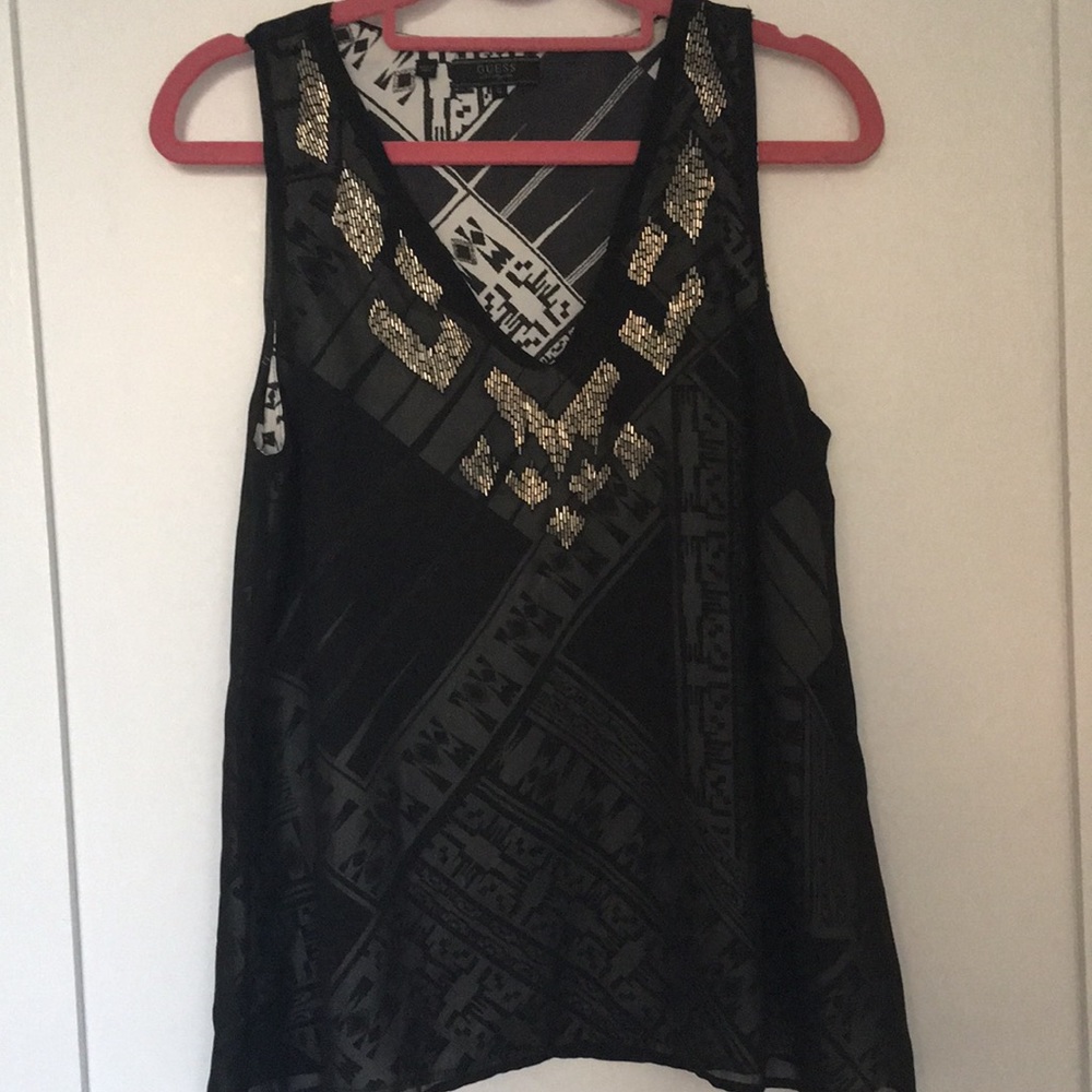 Guess sheet tank top with detail